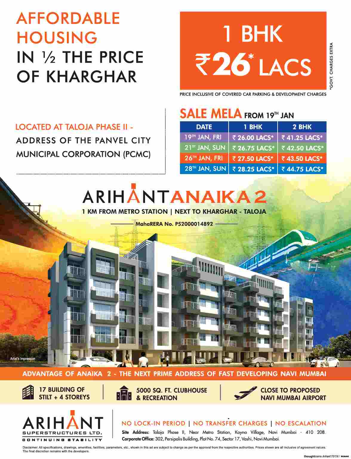 Book affordable house in half the price of Kharghar at Arihant Anaika in Navi Mumbai Update